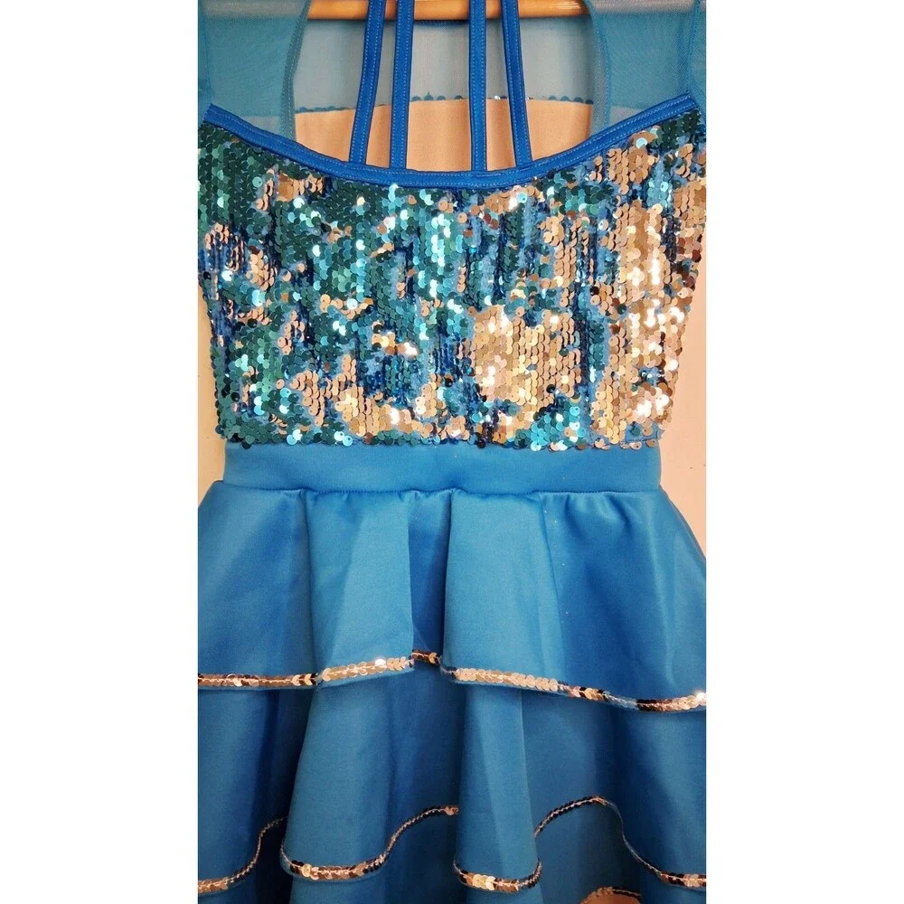 Girl’s Weissman Dance LC Child Costume Tutu Electric Blue Silver Sequins Tiered